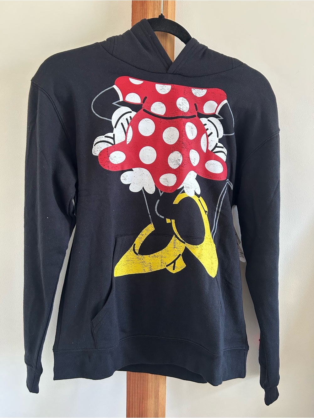 Disney Black Hoodie with Red Polka-Dot Minnie Bow and Yellow Shoes